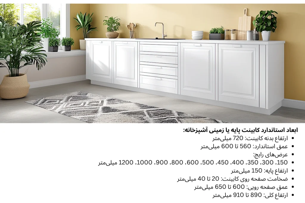 ابعاد استاندارد کابینت زمینی 