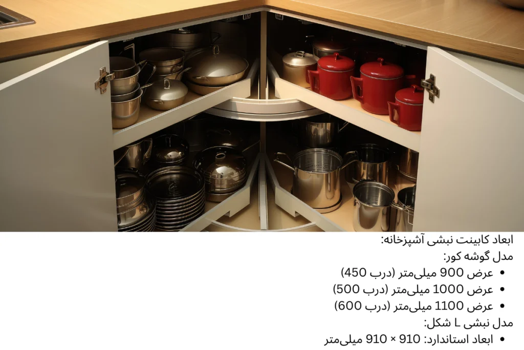 ابعاد استاندارد کابینت نبشی