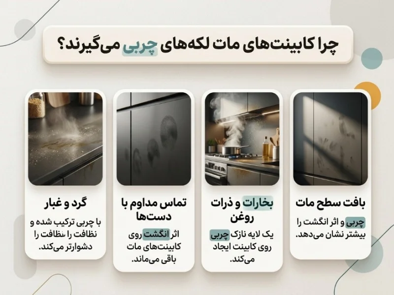 چرا کابینت‌های مات لک چربی می‌گیرند؟