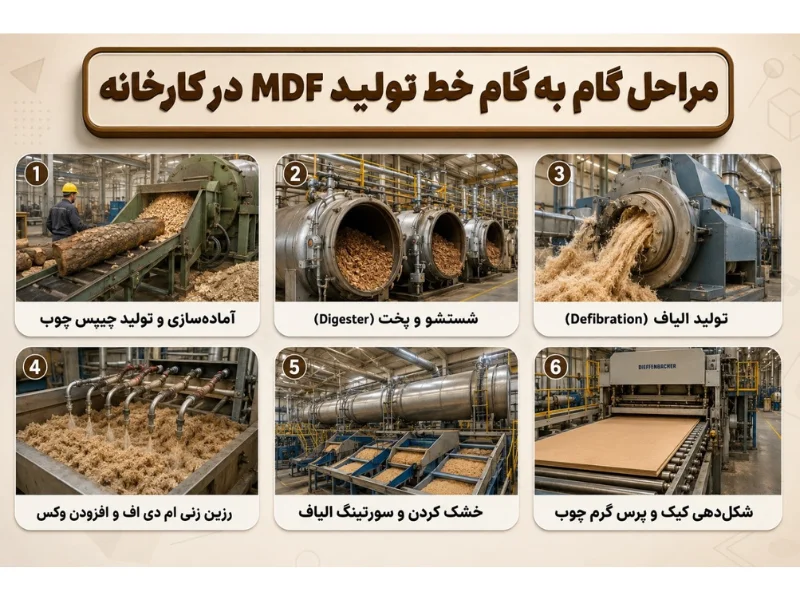 مراحل گام به گام خط تولید MDF در کارخانه