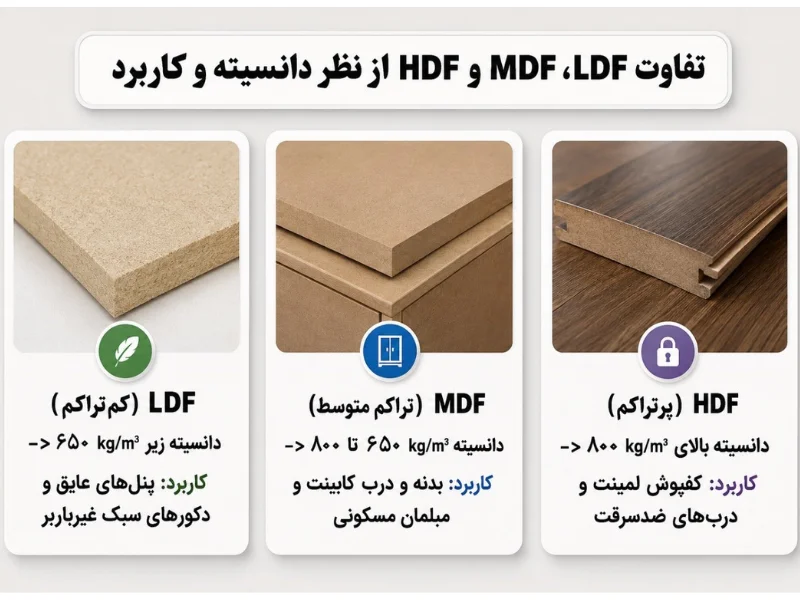 تفاوت LDF، MDF و HDF از نظر دانسیته و کاربرد